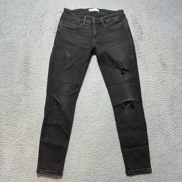 BKE Denim - BKE Stella‎ Womens Black Denim Ankle Skinny Jeans Size 27 Distressed Low Rise
